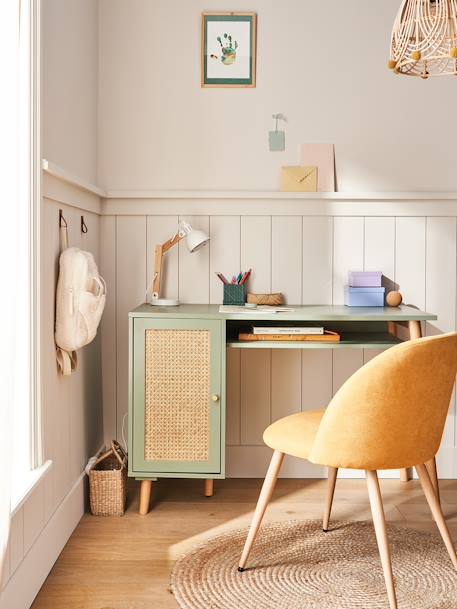 Kinderbureau met riet POESIE groen+roze nude - vertbaudet enfant 