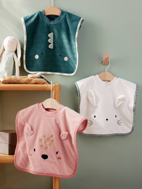 Grand bavoir à enfiler bois de rose+écru+ourson+tigre+vert - vertbaudet enfant 