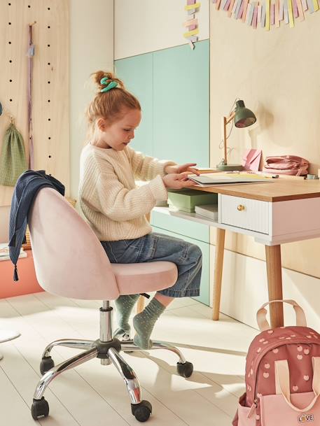 Chaise de bureau à roulettes enfant en velours bleu+rose poudré - vertbaudet enfant 