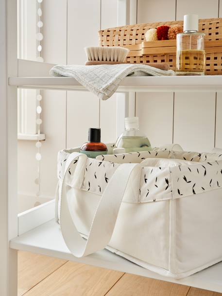 Panier de rangement 2 compartiments bleu grisé+écru+rose imprimé - vertbaudet enfant 