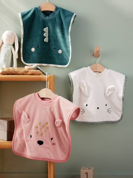 Grand bavoir à enfiler bois de rose+écru+ourson+tigre+vert - vertbaudet enfant 