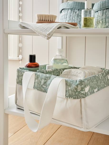 Panier de rangement 2 compartiments bleu grisé+écru+rose imprimé - vertbaudet enfant 