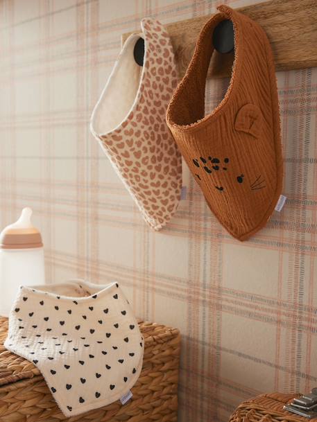 Lot 3 bavoirs bandanas en gaze de coton / éponge noisette+rose grenier - vertbaudet enfant 