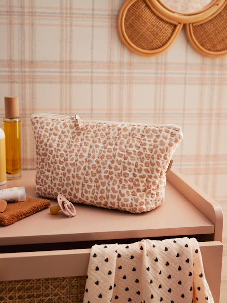 Toilettas voor kind in katoengaas beige, bedrukt+grijsblauw+print bloemen zolder+roze, bedrukt - vertbaudet enfant 