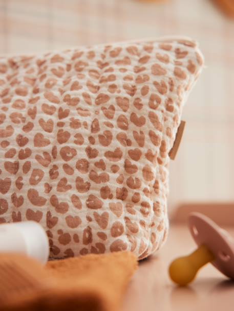 Toilettas voor kind in katoengaas beige, bedrukt+grijsblauw+print bloemen zolder+roze, bedrukt - vertbaudet enfant 