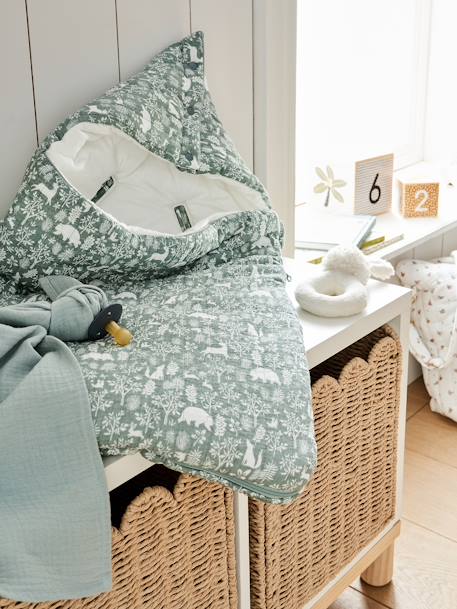 Engelennest KLEINE DINO van hydrofiel doek beige, bedrukt+grijsblauw+ijsblauw+print grenier+vanille+wit - vertbaudet enfant 