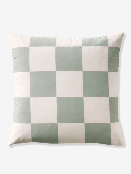 Parure housse de couette enfant et taie d'oreiller DAMIER FREESTYLE, avec coton recyclé carreaux vert - vertbaudet enfant 