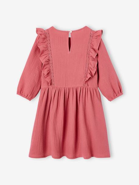 Robe à volants en gaze de coton fille vieux rose - vertbaudet enfant 