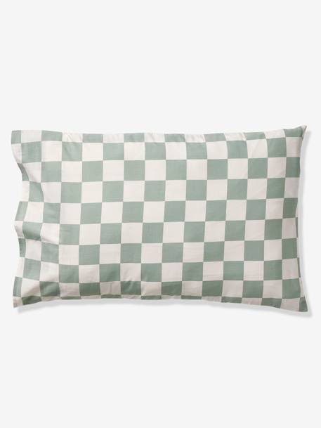 Parure housse de couette enfant et taie d'oreiller DAMIER FREESTYLE, avec coton recyclé carreaux vert - vertbaudet enfant 