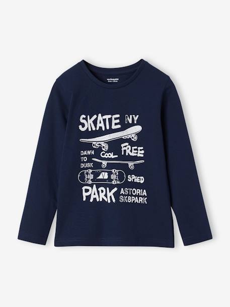 Basics T-shirt met lange mouwen voor jongens met een speels of grafisch motief dennen+ecru+gemêleerd wit+middenblauw+mosterdgeel+nachtblauw - vertbaudet enfant 