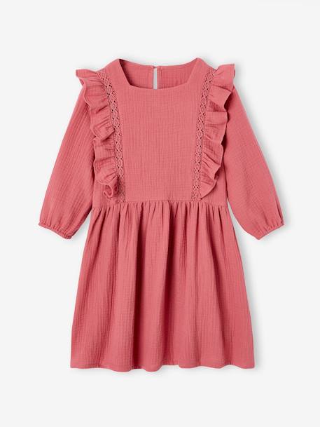 Robe à volants en gaze de coton fille vieux rose - vertbaudet enfant 
