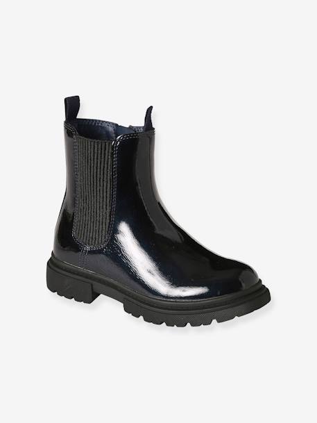 Boots enfant fille synthétique zippées et élastiquées écru+marine+marron - vertbaudet enfant 