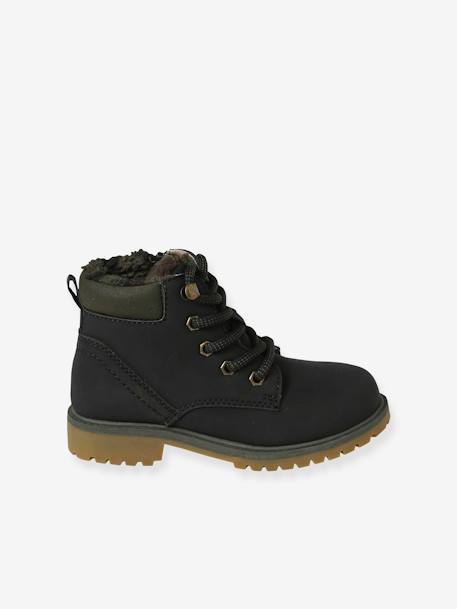 Boots crantées lacées et zippées cuir noir - vertbaudet enfant 