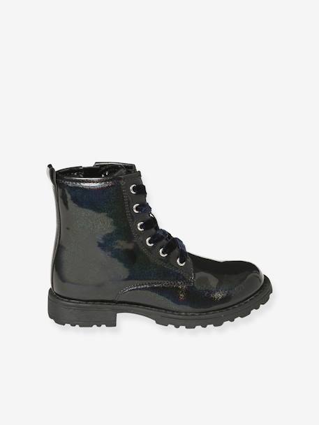 Boots enfant fille vernies synthétique zippées bronze+lot noir+noir+noir imprimé - vertbaudet enfant 