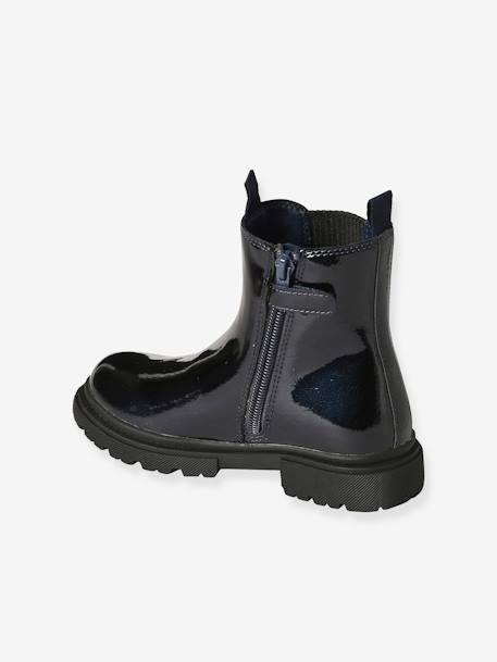 Boots enfant fille synthétique zippées et élastiquées écru+marine+marron - vertbaudet enfant 