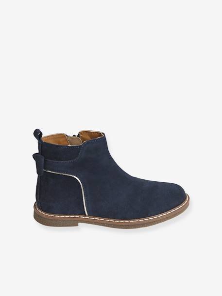 Boots enfant fille cuir zippées noeud fantaisie BLEU FONCE UNI+noir imprimé - vertbaudet enfant 