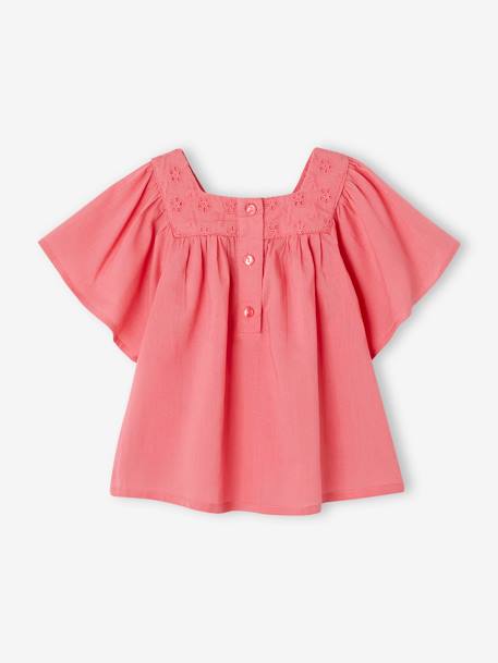 Blouse met vierkante halslijn en Engels borduursel baby's framboos - vertbaudet enfant 
