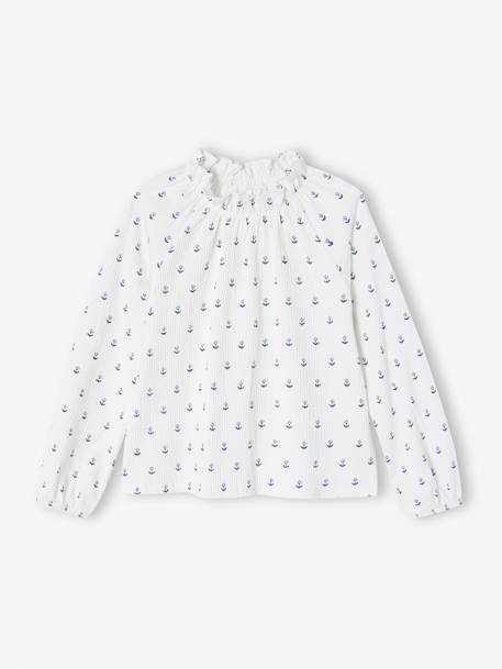 T-shirt fantaisie col élastiqué volanté fille écru+marine - vertbaudet enfant 