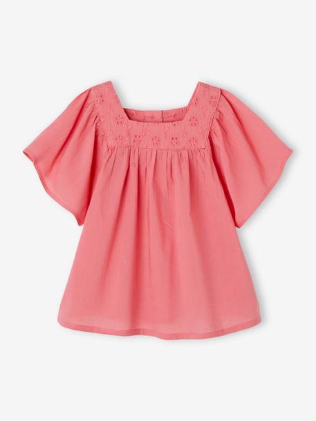Blouse met vierkante halslijn en Engels borduursel baby's framboos - vertbaudet enfant 