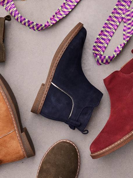 Boots enfant fille cuir zippées noeud fantaisie BLEU FONCE UNI+noir imprimé - vertbaudet enfant 