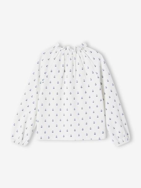 T-shirt fantaisie col élastiqué volanté fille écru+marine - vertbaudet enfant 