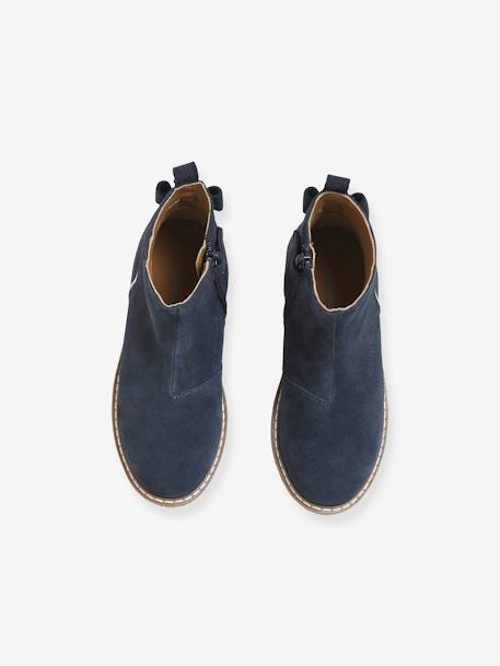 Boots enfant fille cuir zippées noeud fantaisie BLEU FONCE UNI+noir imprimé - vertbaudet enfant 