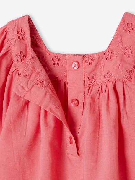 Blouse met vierkante halslijn en Engels borduursel baby's framboos - vertbaudet enfant 