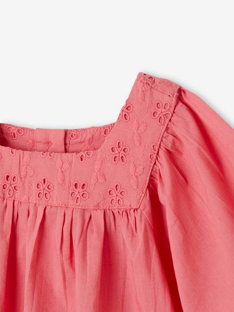 Blouse met vierkante halslijn en Engels borduursel baby's framboos - vertbaudet enfant 