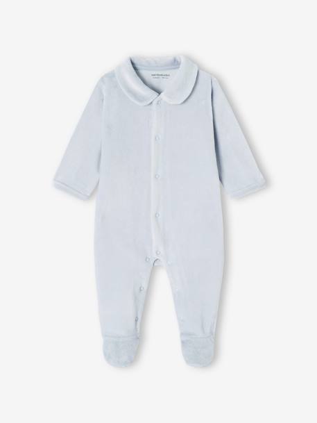 Lot de 2 pyjamas mixtes velours ouverture naissance bleu pâle+cappuccino+rose - vertbaudet enfant 