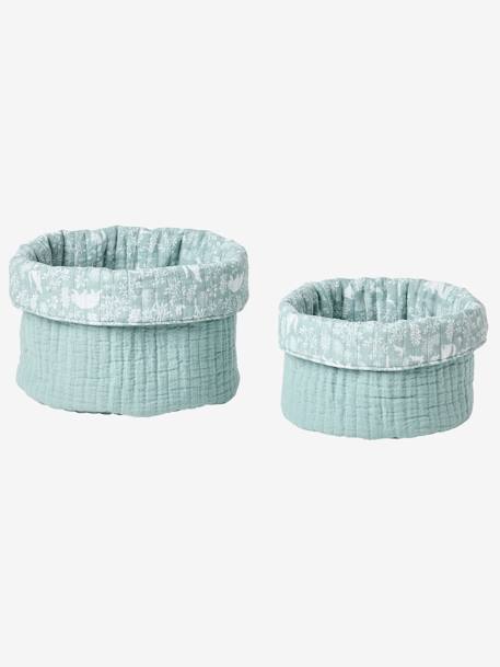 Lot de 2 petits paniers de rangement réversibles DANS LES BOIS vert sauge - vertbaudet enfant 