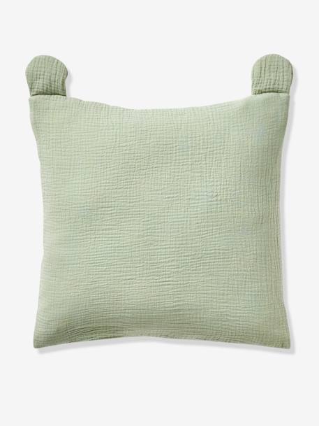 Coussin animal en gaze de coton personnalisable cannelle+rose+vert sauge - vertbaudet enfant 