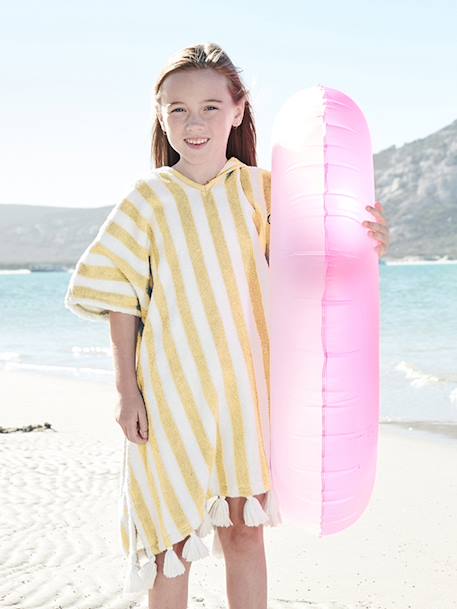 Poncho de bain enfant à rayures personnalisable bleu+rayé jaune+rose+vert - vertbaudet enfant 