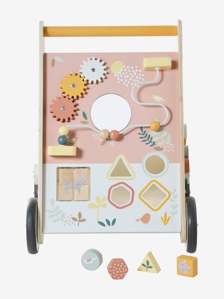 Loopwagen met houten remmen hout+rozen - vertbaudet enfant 