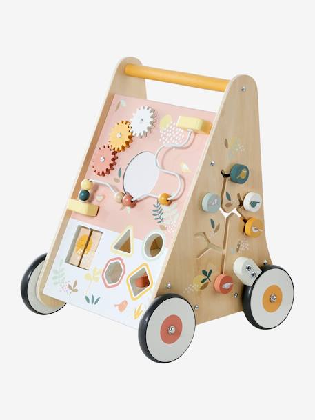 Loopwagen met houten remmen hout+rozen - vertbaudet enfant 