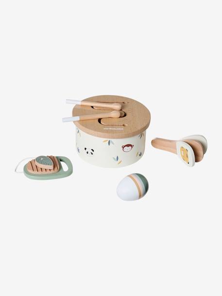 Tambour avec instruments en bois FSC® TANZANIE écru - vertbaudet enfant 