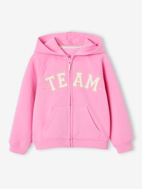 Sweat zippé à capuche motif 'Team' sport fille marine+rose bonbon - vertbaudet enfant 
