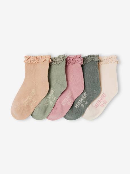 Lot de 5 paires de mi-chaussettes dentelle bébé argile+blush+écru - vertbaudet enfant 
