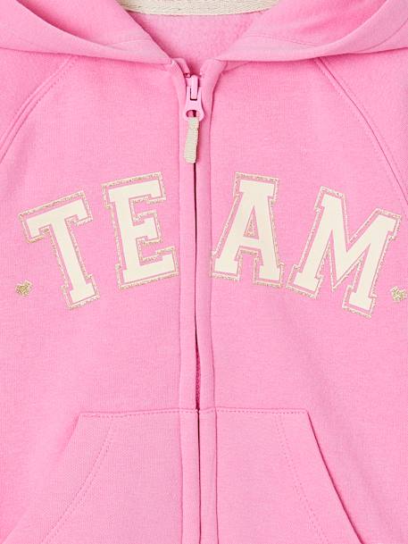 Sweat zippé à capuche motif 'Team' sport fille marine+rose bonbon - vertbaudet enfant 