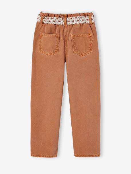 Pantalon fille paperbag ceinture foulard cannelle+mauve - vertbaudet enfant 