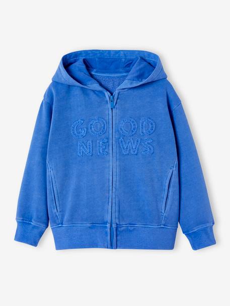 Sweat zippé à capuche lettres appliquées garçon bleu azur - vertbaudet enfant 