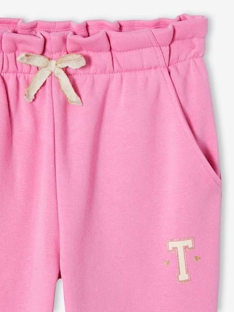 Molton joggingbroek voor meisjes met paperbag ceintuur snoepjesroze - vertbaudet enfant 