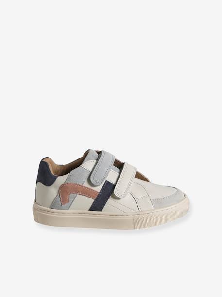 Leren sneakers met klittenband ecru+veel blauw - vertbaudet enfant 