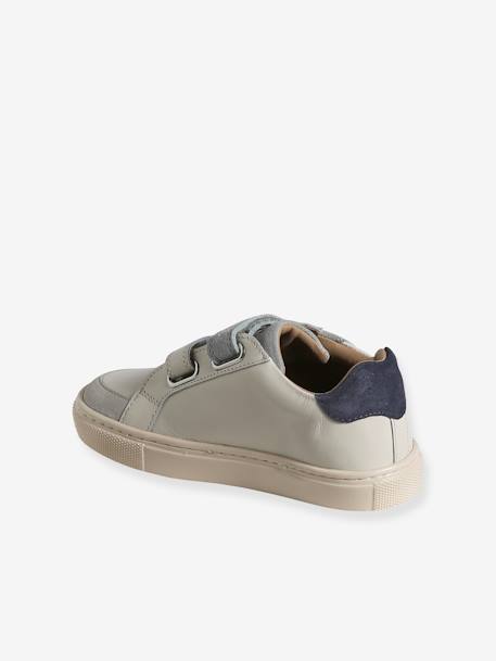 Baskets enfant garçon cuir à scratchs écru+lot bleu - vertbaudet enfant 