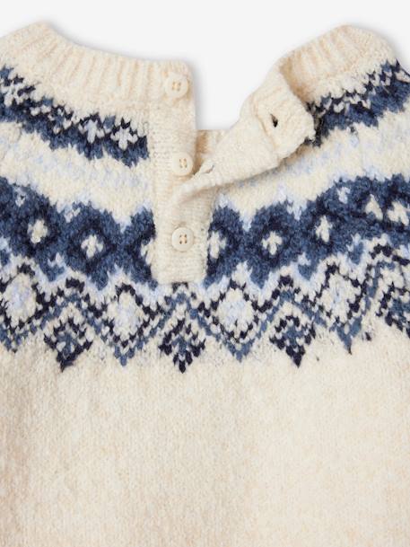 Jacquard trui voor babyjongens in luchtig en zacht tricot ecru+kaki - vertbaudet enfant 