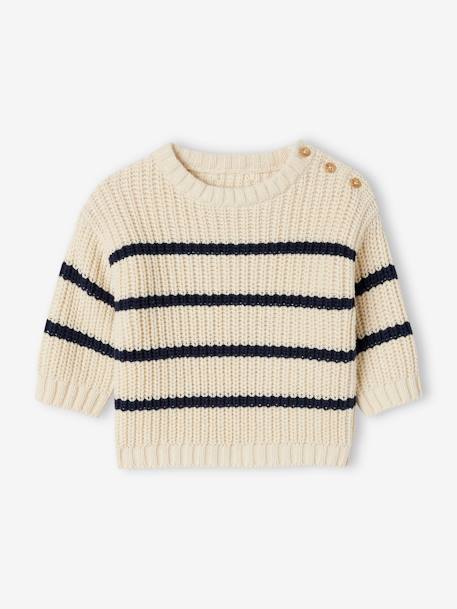 Pull bébé garçon en côte perlée beige chiné+écru+vert sauge - vertbaudet enfant 