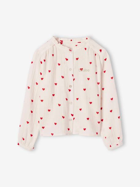 Chemise file gaze de coton imprimée personnalisable blanc imprimé+écru - vertbaudet enfant 