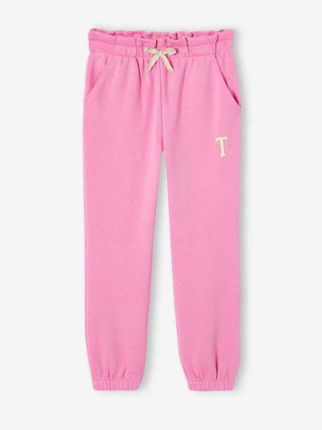 Molton joggingbroek voor meisjes met paperbag ceintuur snoepjesroze - vertbaudet enfant 