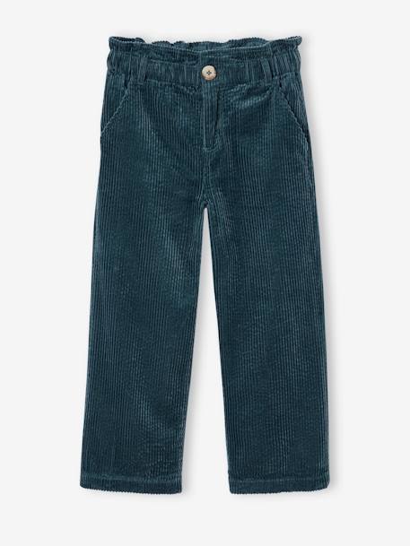 Pantalon fille large velours côtelé style paperbag marine+mauve+olive+vert sapin - vertbaudet enfant 
