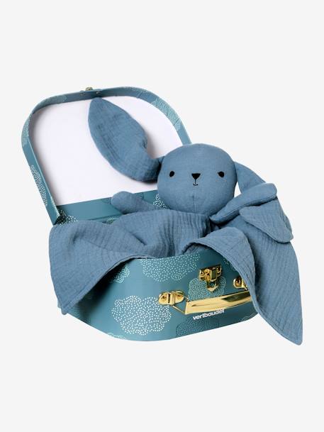 Doudou en gaze de coton personnalisable et sa valisette bleu+ocre+rose - vertbaudet enfant 