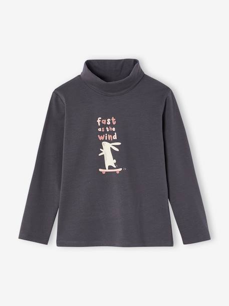 Set van 3  t-shirts met rolkraag voor meisjes antraciet+ecru+groengrijs+poederroze set - vertbaudet enfant 